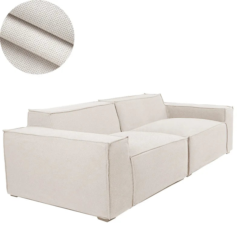 One Piece Custom Sofa Slipcover | Elara Flax- White