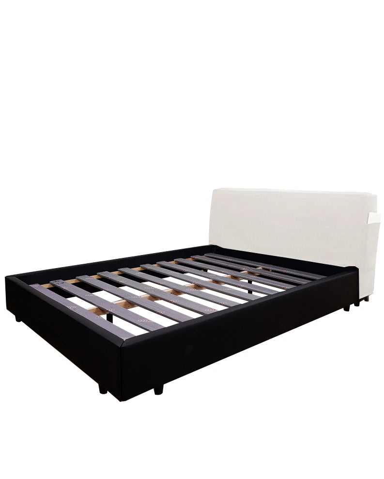 Upholstered Platform Bed + Headboard Cover | Elara Flax