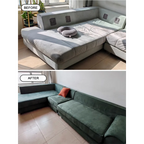 Comparison of old sofa vs new look with custom slipcover