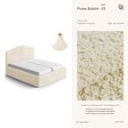 Beige custom-made bedspread by Plume Bubble on queen bed — soft OEKO-TEX® certified fabric, tailored fit bedroom decor.