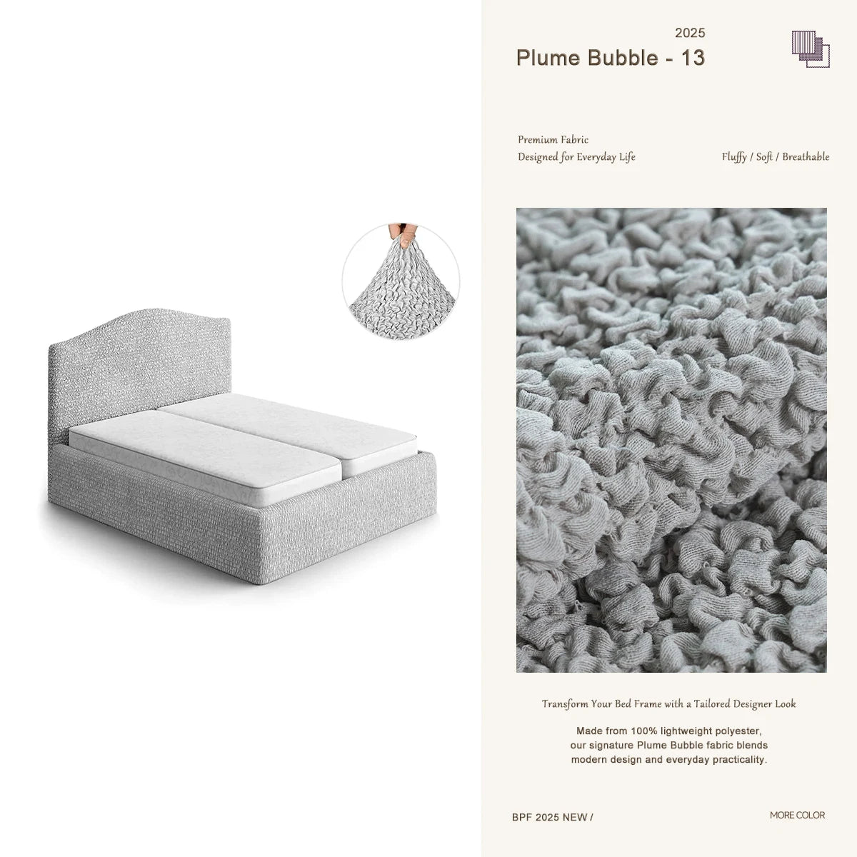 Gray custom-made bedspread by Plume Bubble — elegant designer look, OEKO-TEX® certified fabric, perfect bedroom refresh.