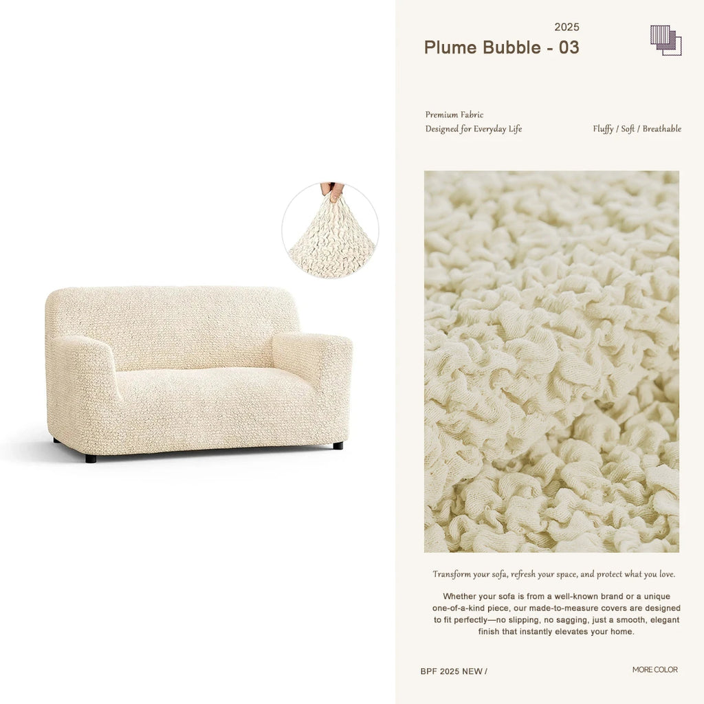 Beige custom-made sofa cover for 2-seater couch – modern living room slipcover by Plume Bubble