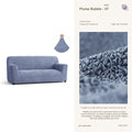 Blue stretch custom sofa cover on 3-seater sofa – washable slipcover by Plume Bubble