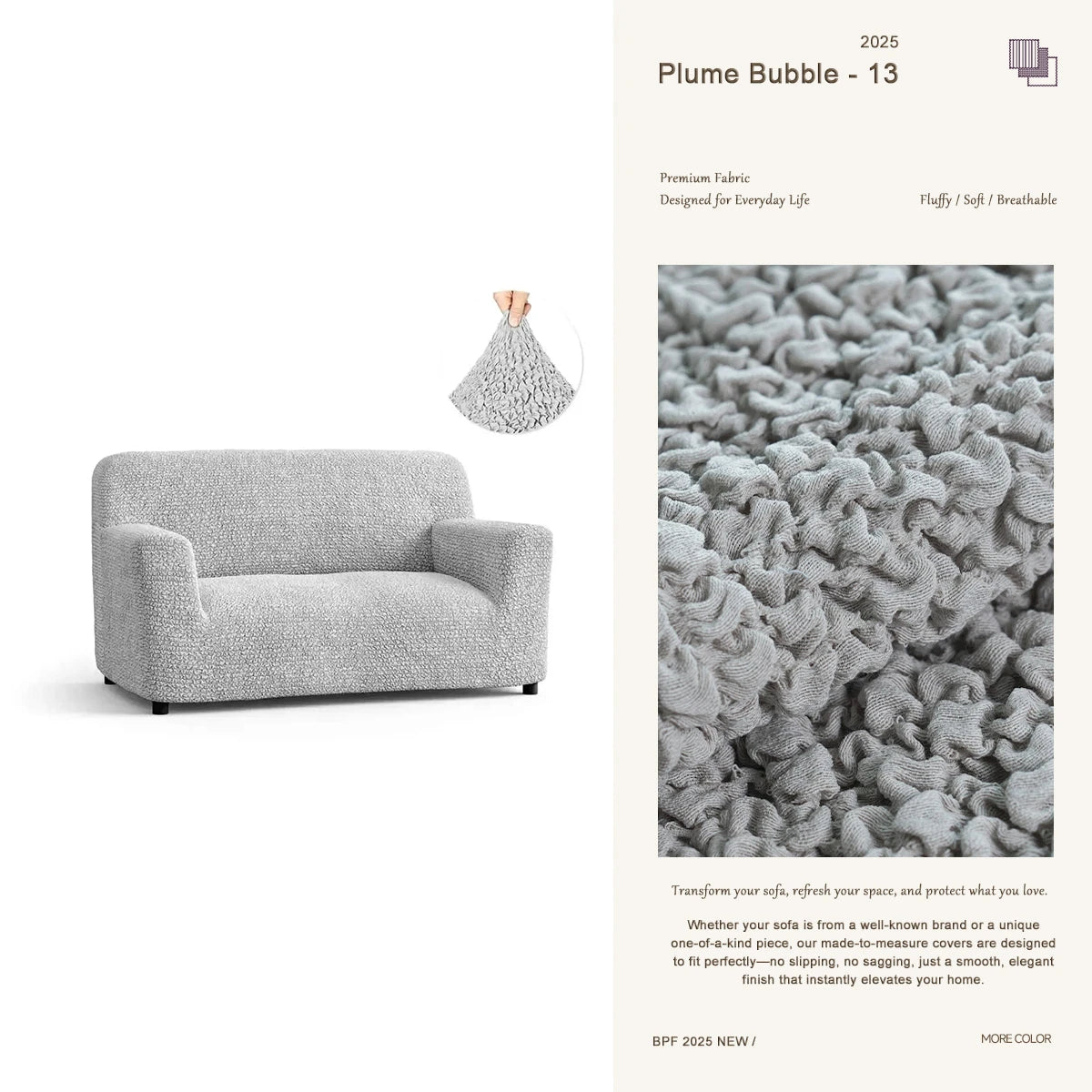 Gray custom-made 2-seater sofa cover – stylish stretch slipcover by Plume Bubble”