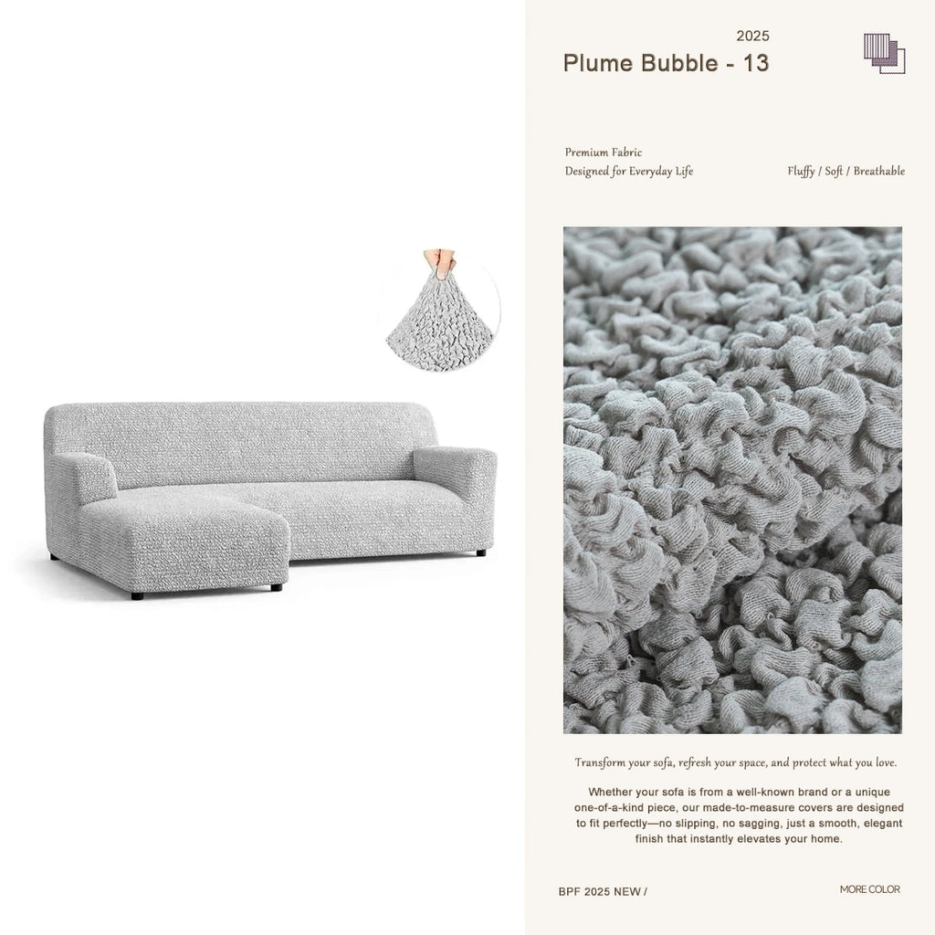 Gray custom-size sofa cover – handcrafted furniture slipcover by Plume Bubble