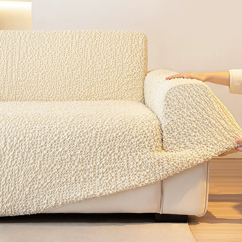Before and after transformation of a recliner with Plume Bubble’s custom slipcover – refresh and protect your furniture instantly.