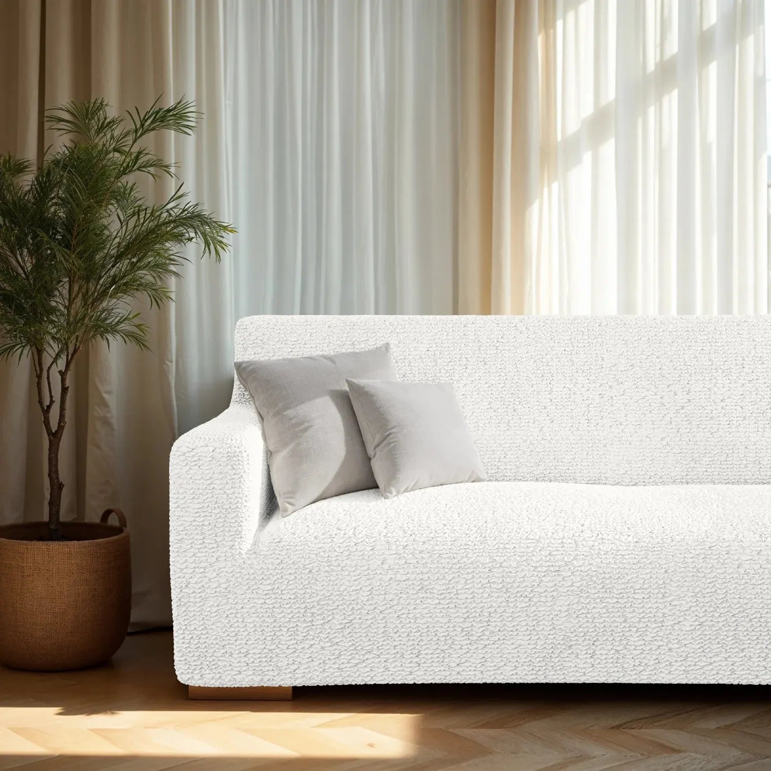 Plume Bubble white couch cover giving a crisp and timeless style