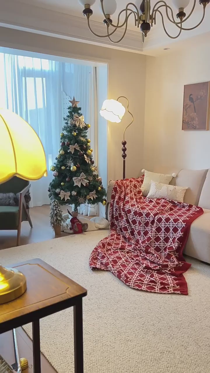 G 9017 Red Checkered Velvet Sofa Cover | Luxury Plaid Couch Cover