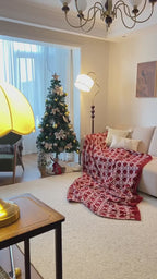 G 9017 Red Checkered Velvet Sofa Cover | Luxury Plaid Couch Cover