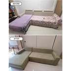 Custom sofa cover before and after showing perfect fit