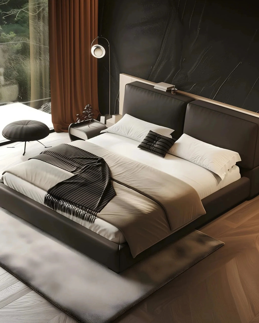 Cama de plataforma tapizada + funda para cabecero | Antracita clásica 