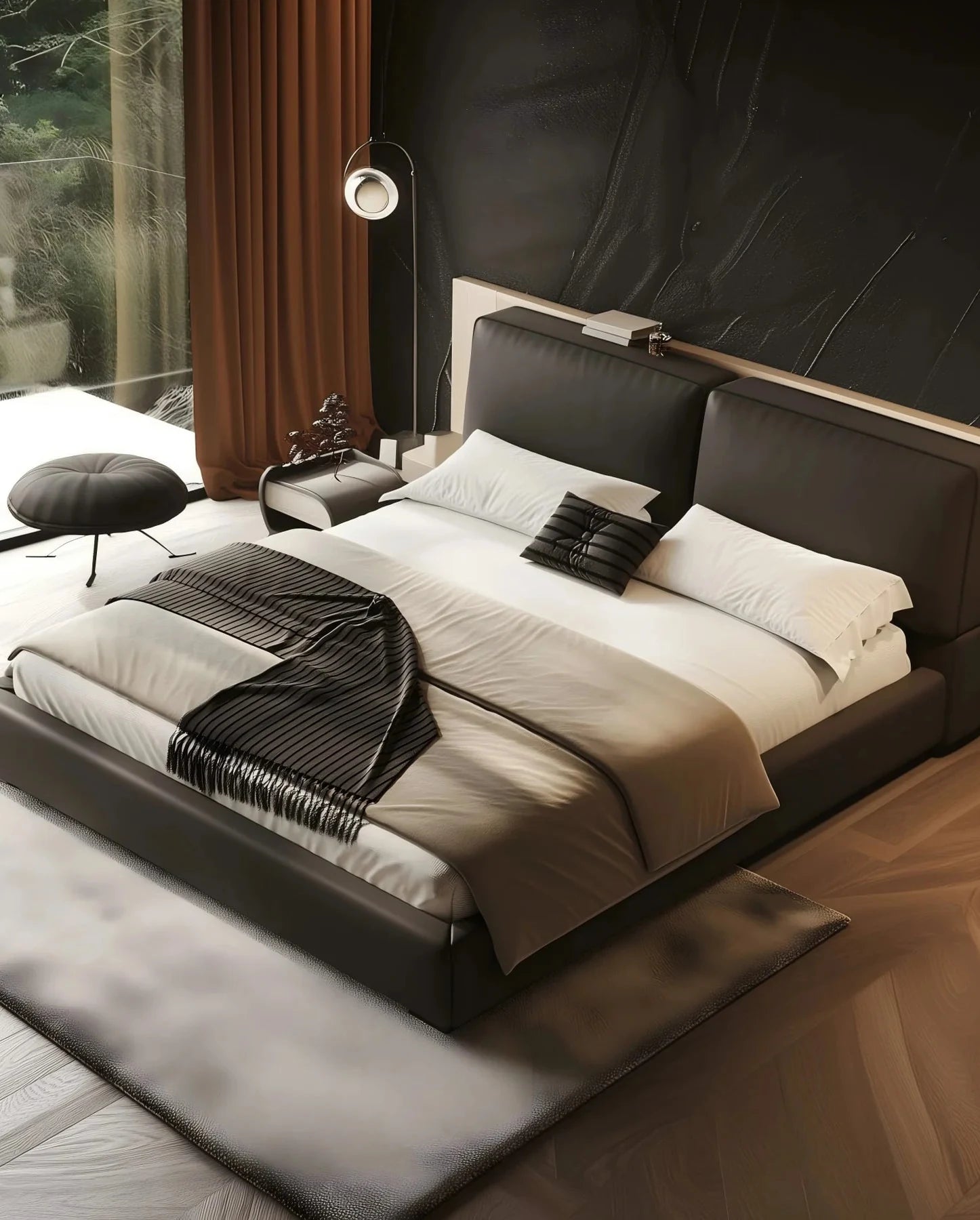 Lit plateforme rembourré + housse de tête de lit | Anthracite classique 
