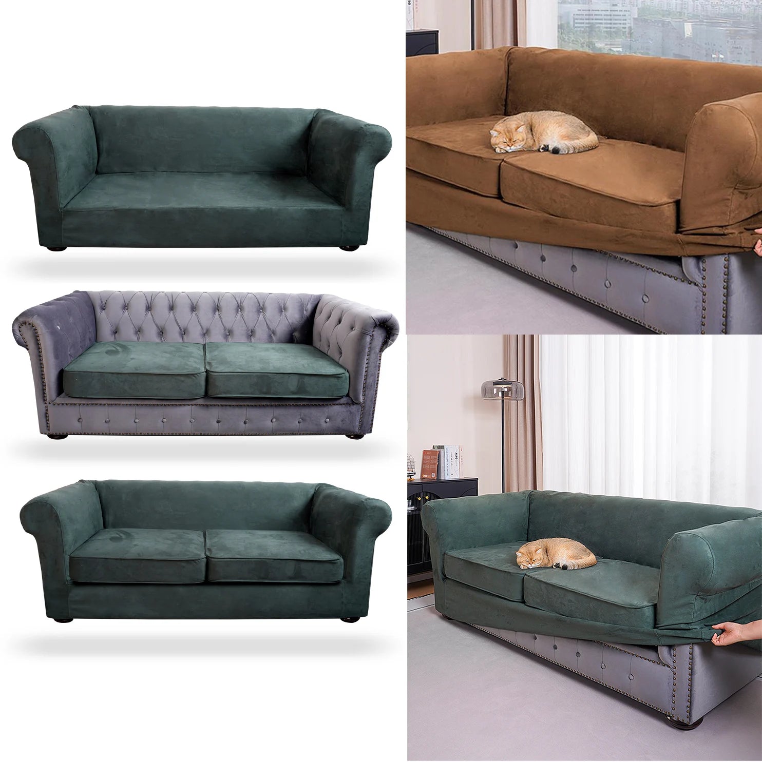 Elegant velvet custom couch slipcover for luxury interiors